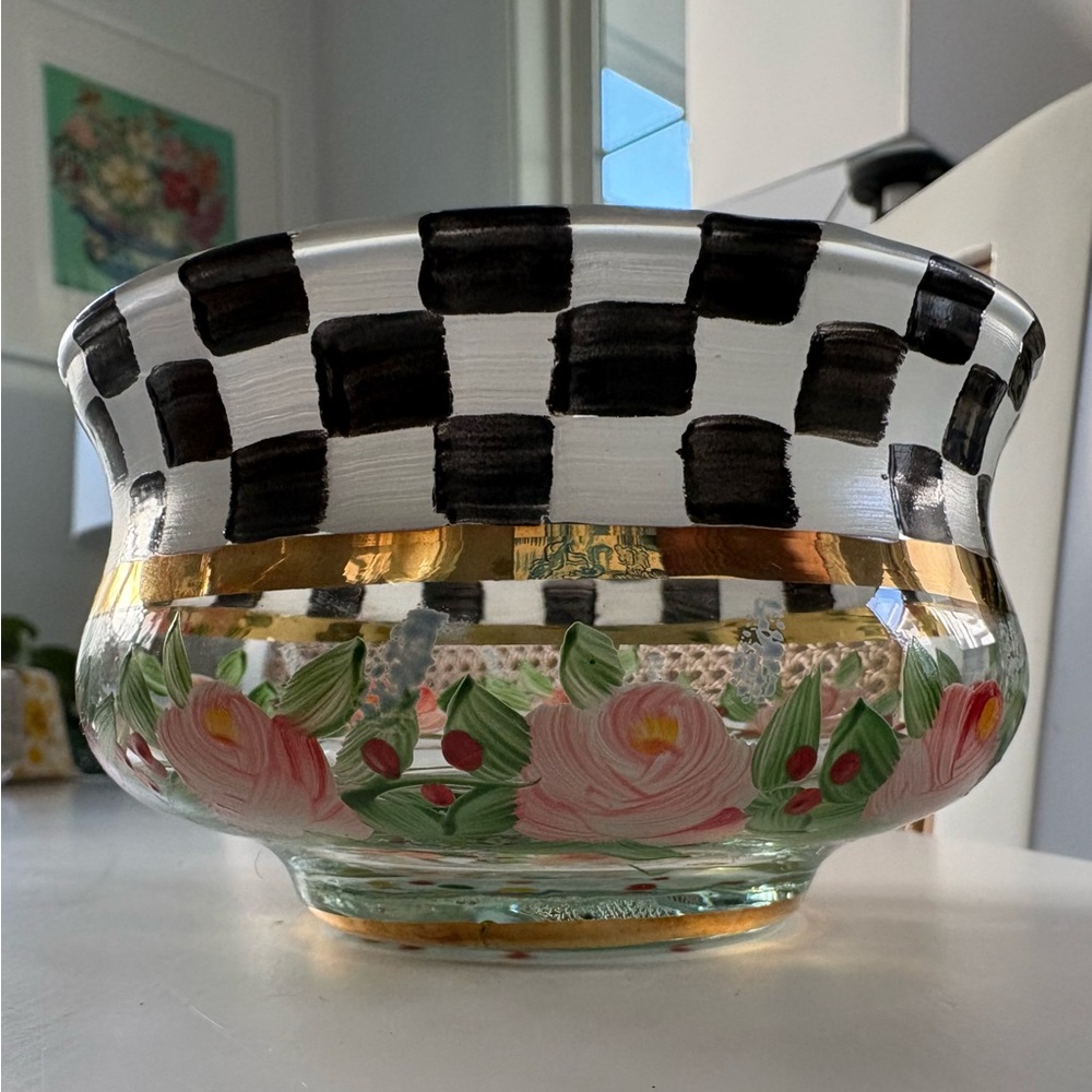 Mackenzie Childs Handpainted Retired Glass Bowl RARE and in NEW condition - Picture 4 of 8